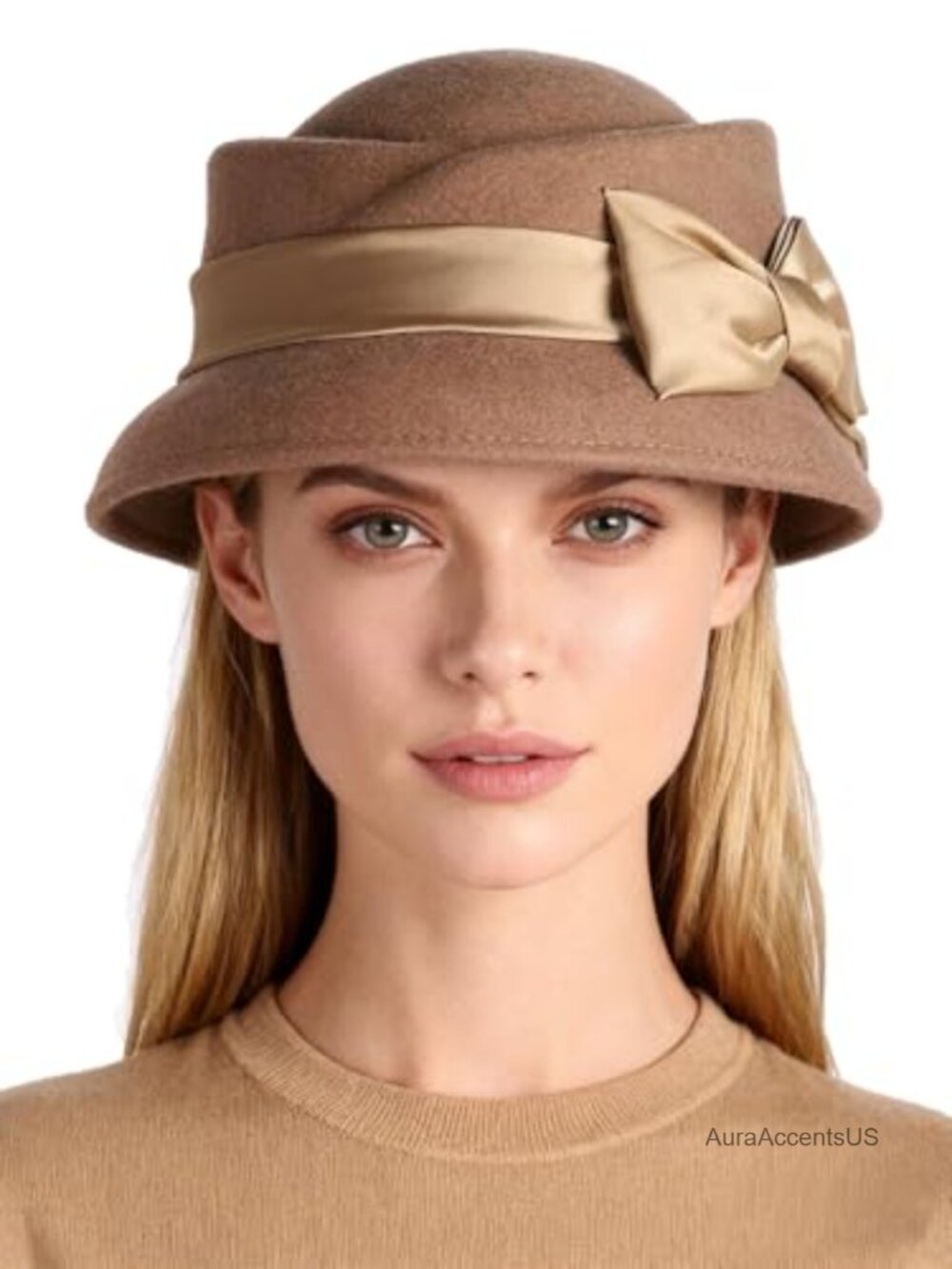 Wool Felt Fedora Hat with Bow Ribbon Adjustable Cloche for Wedding Church